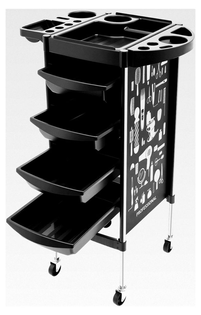 Friseurwagen mit 5 Schubladen und Rollen, Bedienungswagen mit faltbarem Gerätehalter, moderner Friseurarbeitswagen für den Beauty-Salon, Tragfäh...