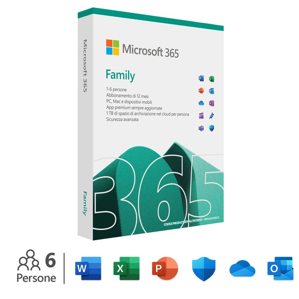 Microsoft 365 Family, 1 licenza, 1 anno/anni, abbonamento Immagine del prodotto 