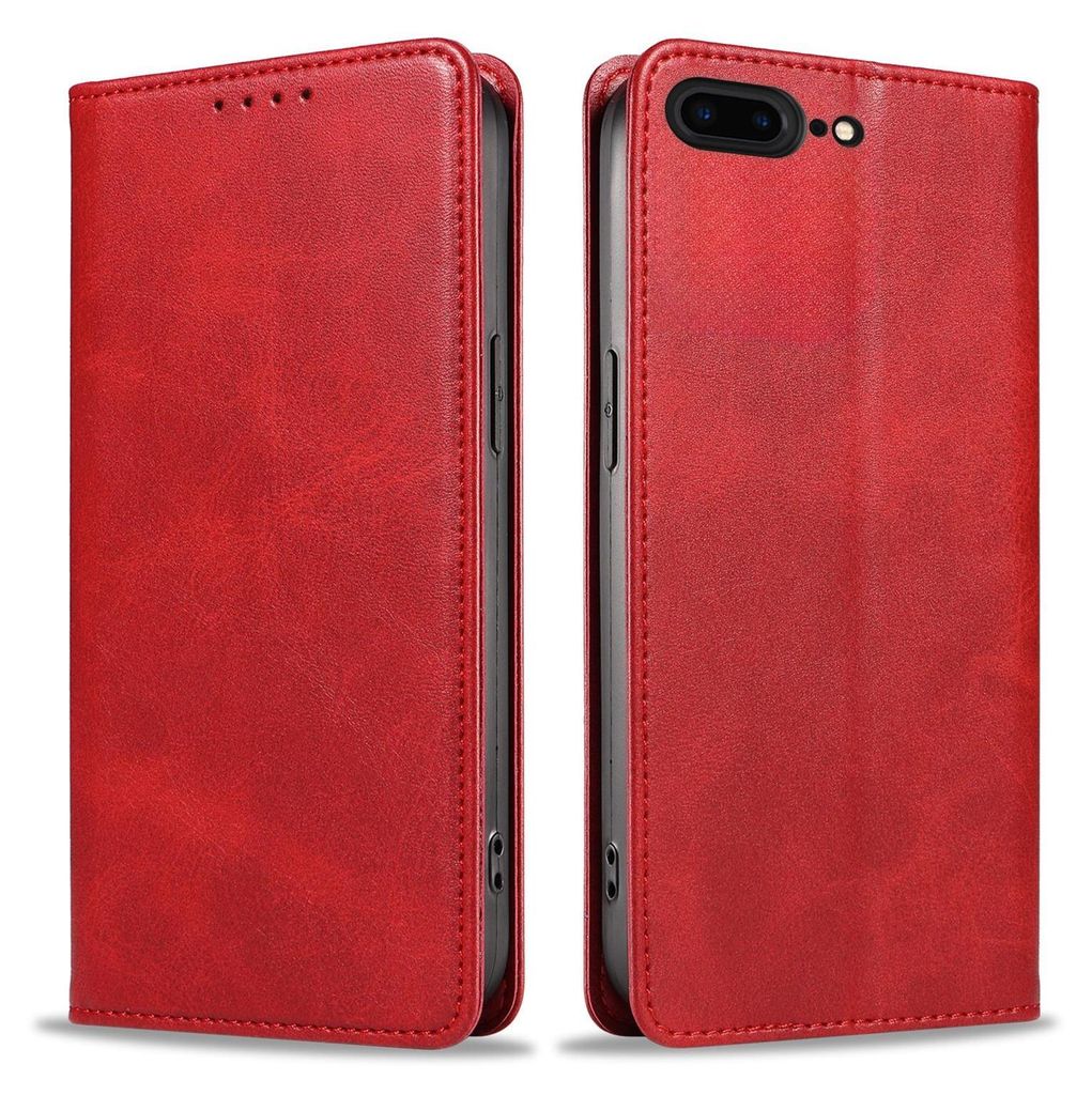 Handyhülle für Apple iPhone 7 Plus / 8 Plus Kunstleder Flip Cover Hülle Handytasche Case Kartenfach Farbe: Rot
