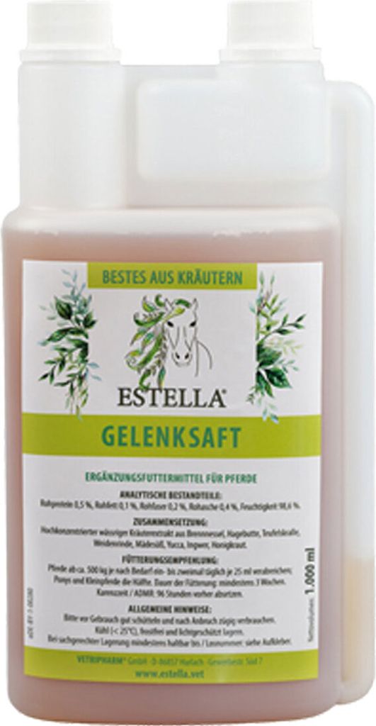 A bottle of Estella Gelenksaft for horses.