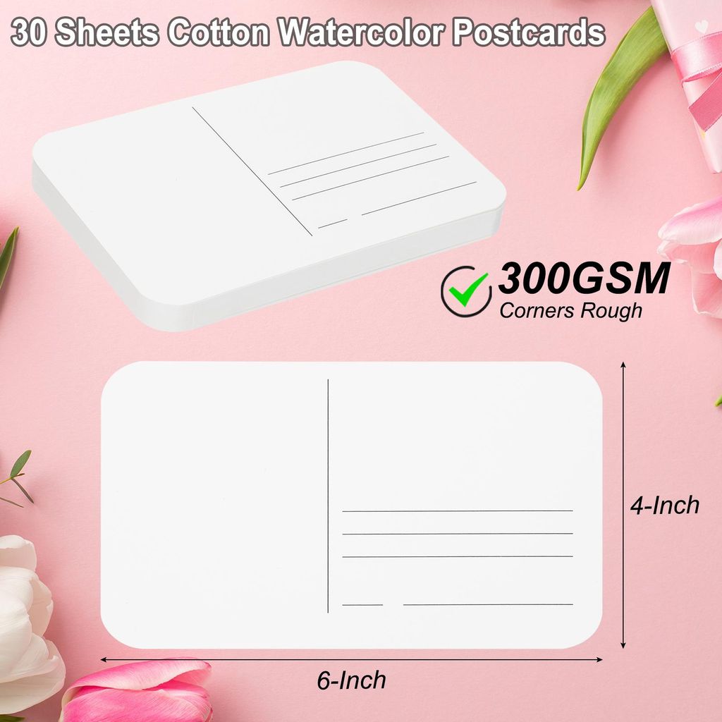 30 Bl?tter Aquarellpapier Postkarten Blanko, 100% Baumwolle 105x150 mm Blanko abgerundete Ecken Grob fš¹r Kunstmalerei Zeichnen, 140lb/300 GSM