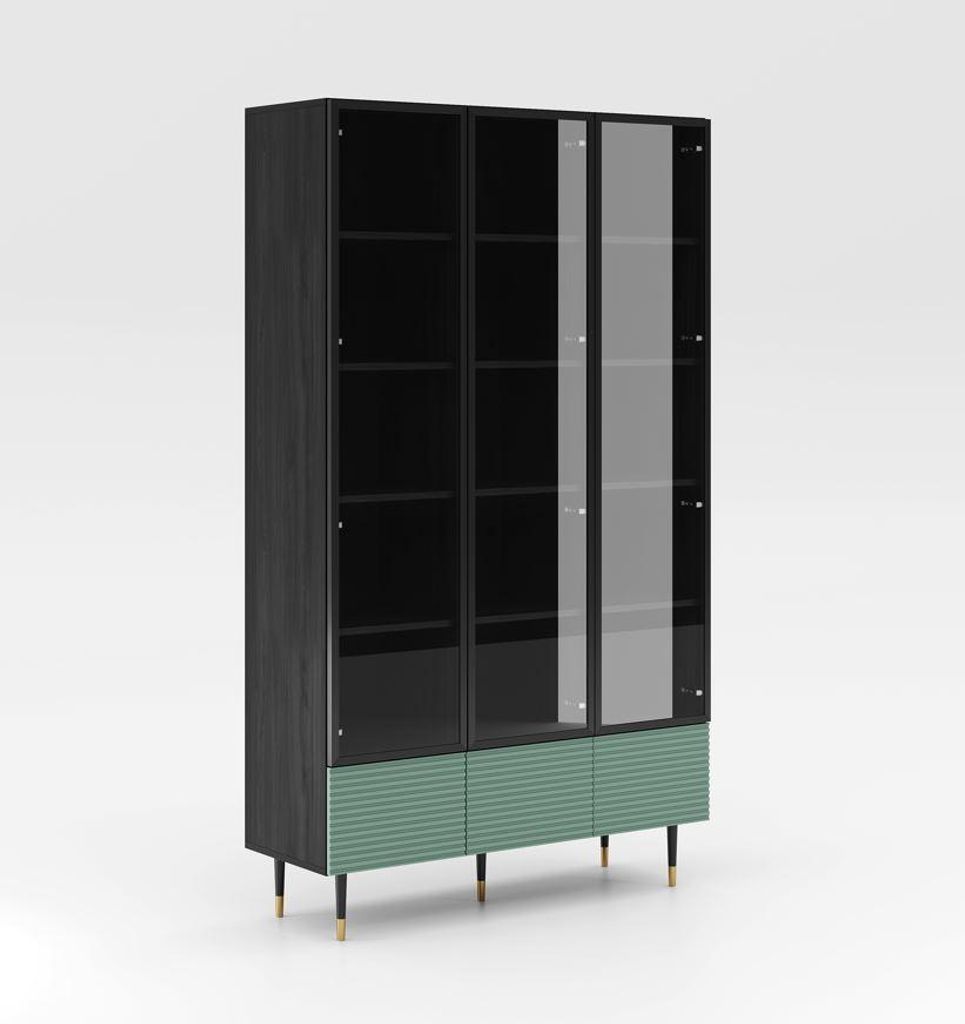 Hohe Vitrine MILIONA – Pistaziengrün/Grau