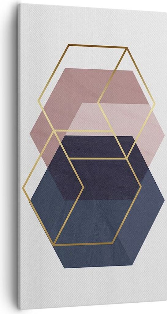 Bild auf Leinwand - Leinwandbild - Einteilig - Sechsecke Modern Gold - 55x100cm - Wand Bild - Wanddeko - Wandbilder - Leinwanddruck - Bilder - Wand...