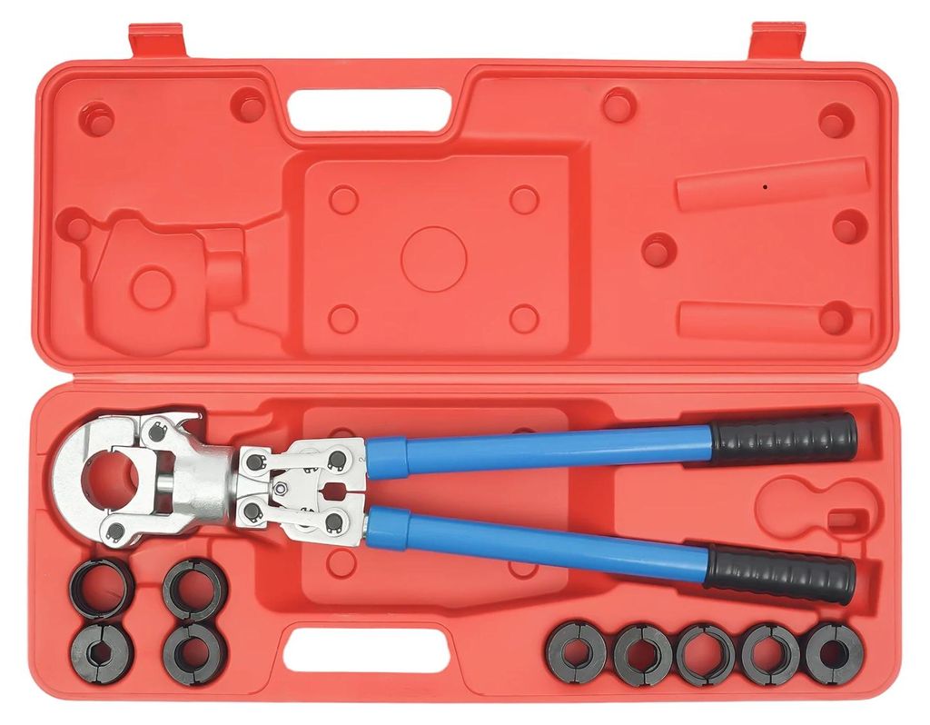 PEX Presszange - Rohrpresswerkzeug Set - 6T Druckkraft - 360° drehbarer Kopf - 9 Backen 12–32 mm - Kohlenstoffstahl - Für PEX/Alu/PB/Kupferrohr...