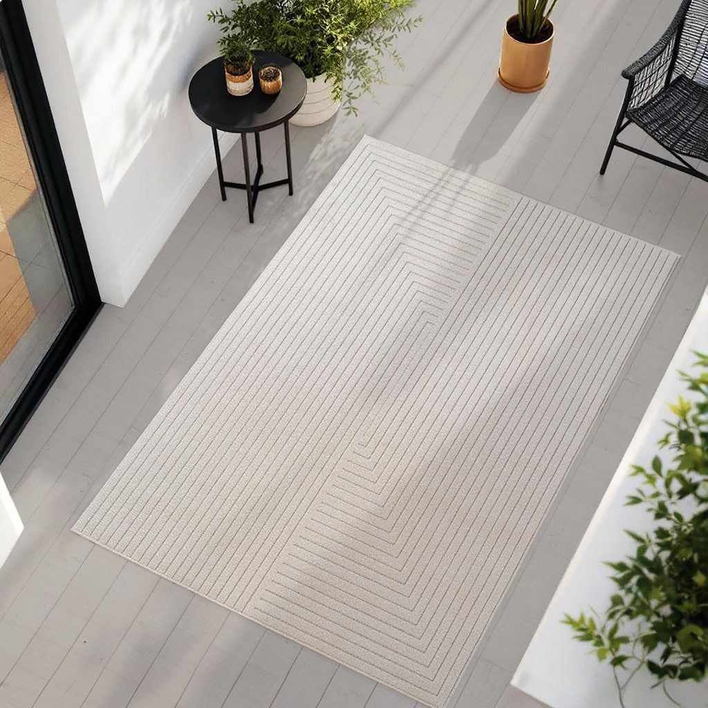 Teppium Outdoor Teppich, Modern Boho Design, 3D Effekt, Robust und UV-Beständig, ideal für Terrasse Wohnzimmer & Küche, Grösse: 140x200 cm