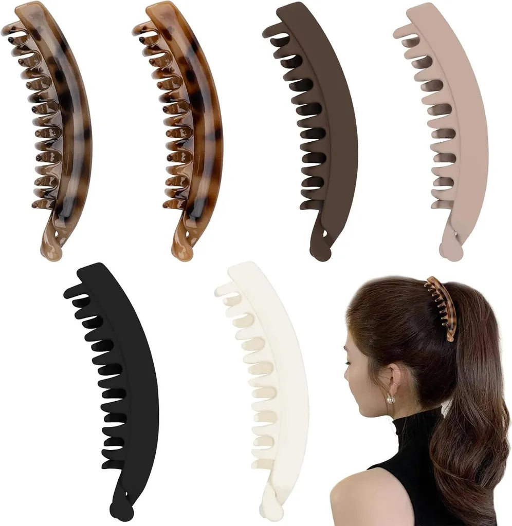 confezione da 6 fermagli a banana vintage per donne e ragazze - fermaglio per capelli spessi e medi - 6 colori