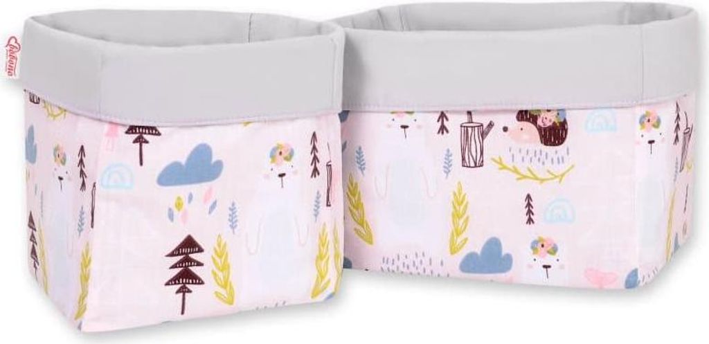2er-Set Aufbewahrungskörbe - Aufbewahrungsboxen - Baumwolle - waschbar - rosa Igelmotiv