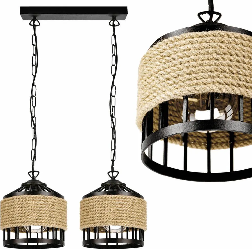 Suspension Réglable KOLOSEUM 2 : Solution Éclairage Boho Jute et Noir
