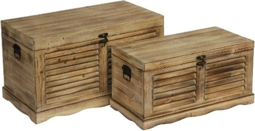 Casa Padrino Landhausstil Truhen 2er Set Naturfarben - Handgefertigte Holztruhen mit Lamellenoptik
