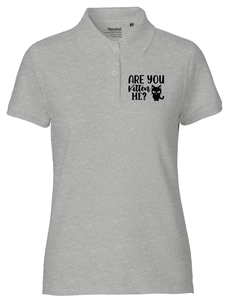 Huuraa Damen Polo Shirt Are you kitten me Katze M Sport Grey Bio Baumwolle Fairtrade Poloshirt Geschenkidee