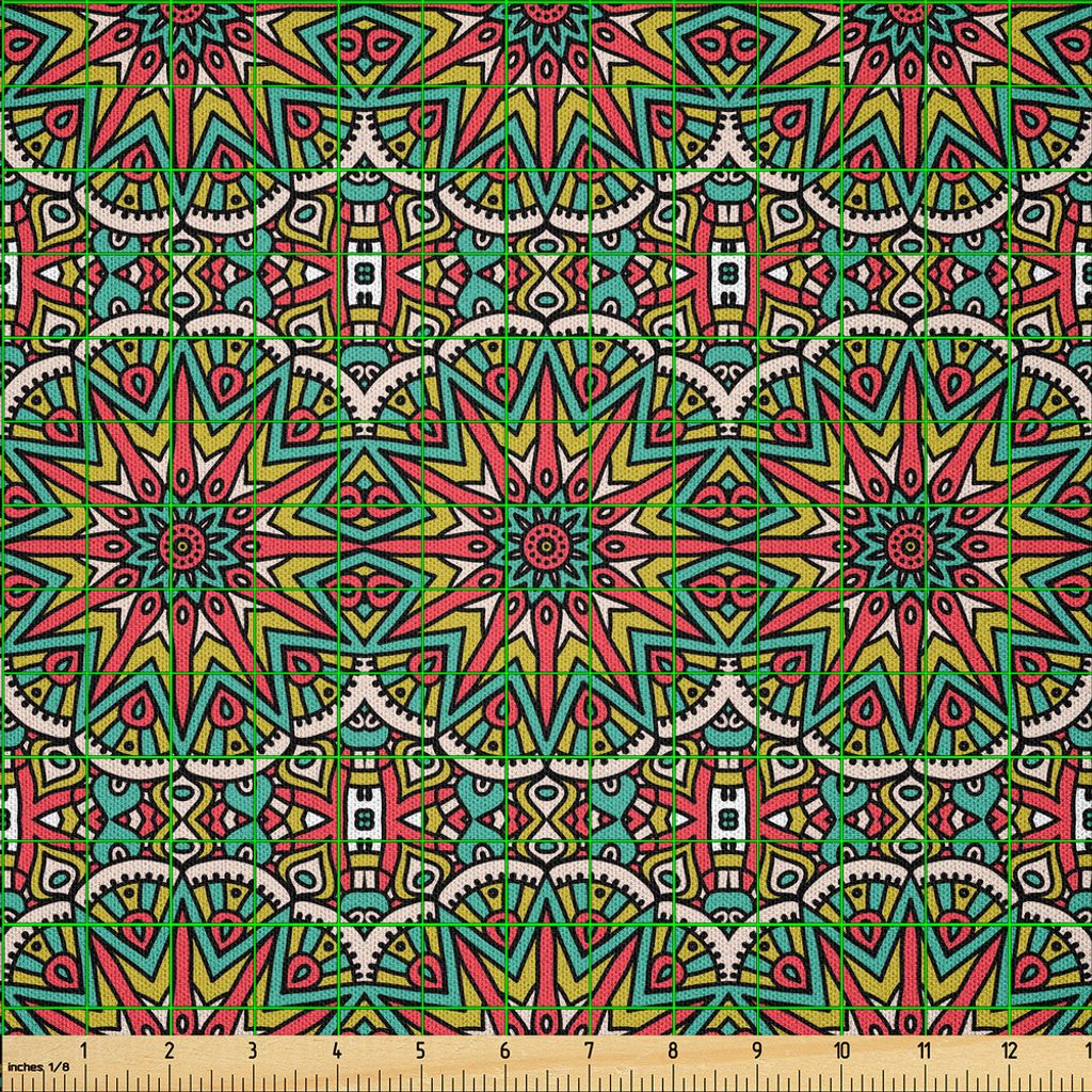 ABAKUHAUS Mandala Microfaser Stoff als Meterware , Bunte künstlerische Figuren Henna Art Inspiration mystische chinesische Design-Blüten, 5 M (23...