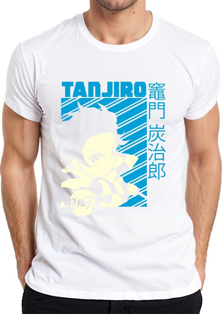 Tanjiro Kimetsu no Yaiba Schwert Karomuster Anime Geschenk Herren T-Shirt, Weiß, XL