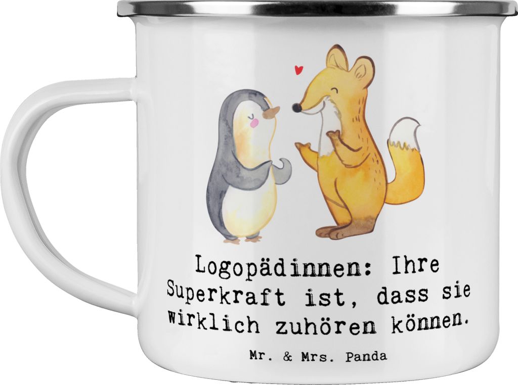 Mr. & Mrs. Panda Pott Logopädin Superkraft - Weiß - Geschenk, Sprache, Blechtasse, Erwachsene, Teetasse, kommunikative Unterstützung, Einfühlun...