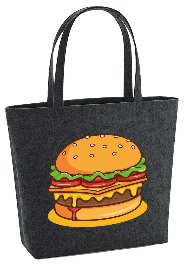 Huuraa Filzshopper Burger Comic 22 Liter Charcoal Melange Filztasche Geschenkidee