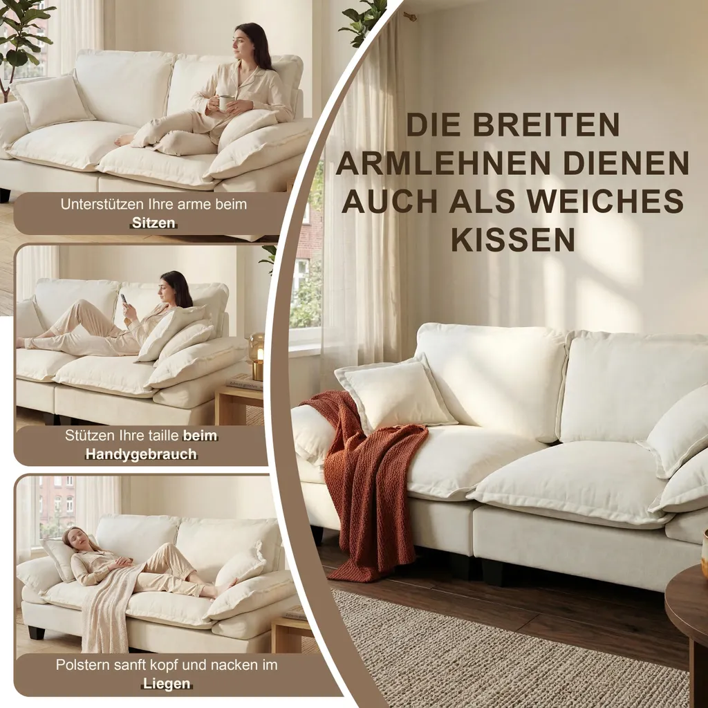 Canapé d'angle salon et appartement, sofa beige modulable gain de place