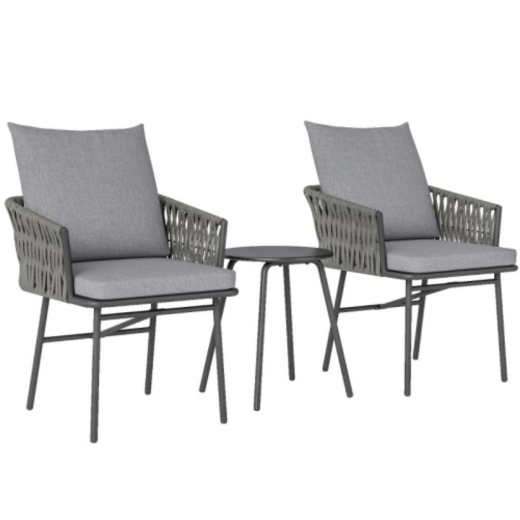 3-tlg Bistroset, Sitzgruppe, Gartengarnitur mit 2 Gartensesseln, Couchtisch, abnehmbar Kissen, Balkonmöbel-Set für Garten, Terrasse