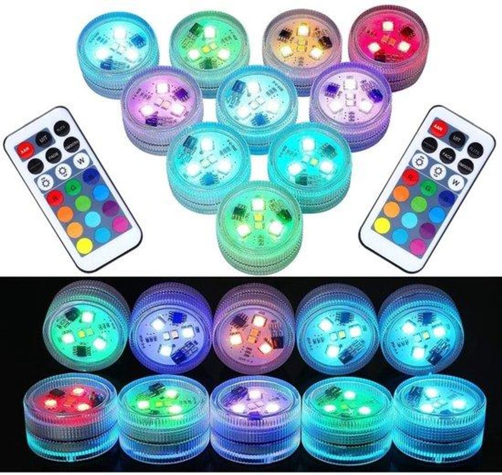 10er LED-Set unterwasserfarbwechselnde Lichter - mini unterwasserbeleuchtung - RGB-Multicolor - LED-Vijverbeleuchtung - fernbedienbar - feierliche ...