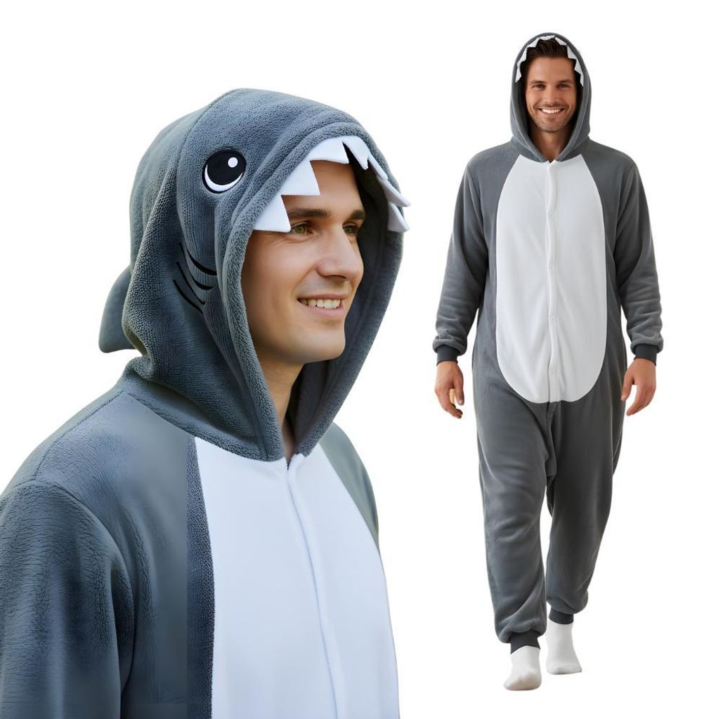 Onesie Kigurumi Pyjama Kostüm für Erwachsene Hai M: Produktbild 