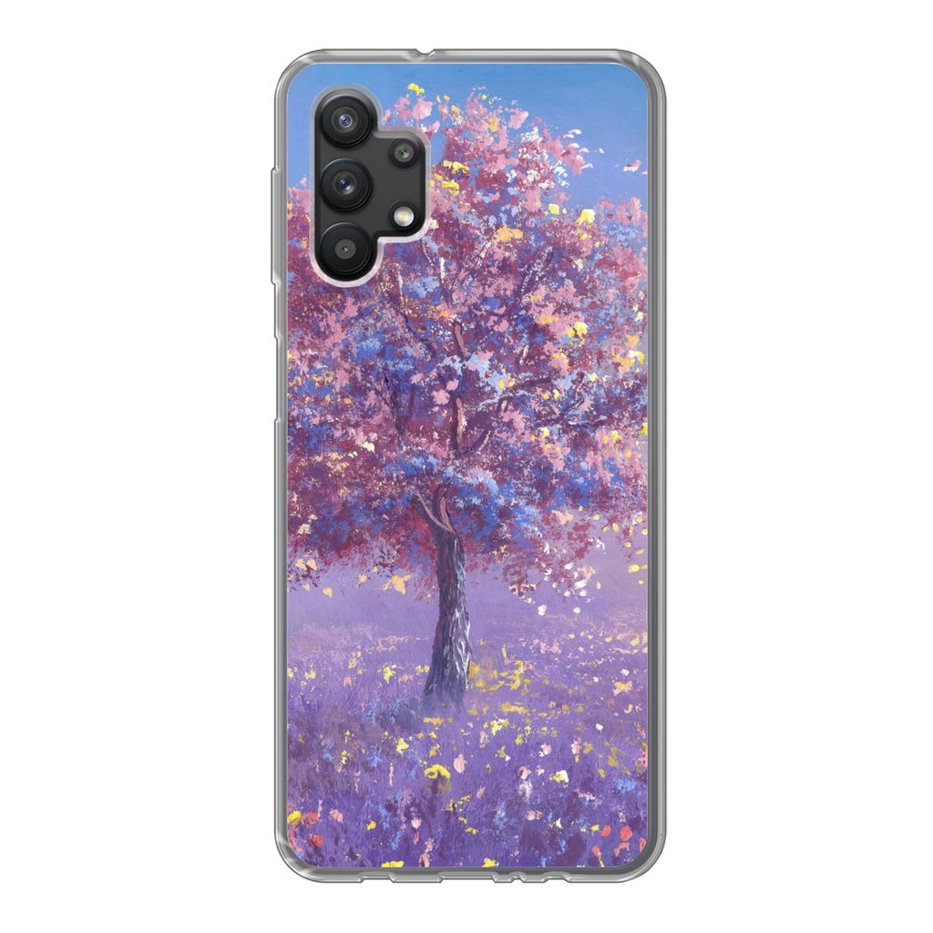 MuchoWow Handyhülle Schutzhülle Hülle für Samsung Galaxy A32 5G Baum - Sommer - Rosa Silikon Softcase Handy Hülle - Softcase
