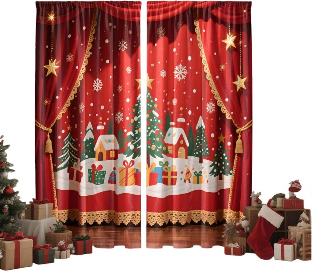 INF Europäische Weihnachtsdeko Gardinen (2 Stück) - Polyester Digitaldruck L