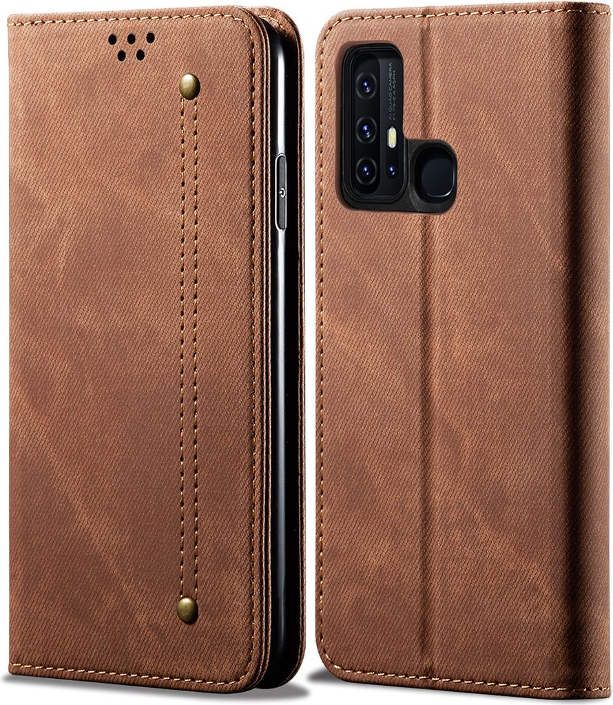 VIVO Z6 Hülle, LaimTop Denim Leder Brieftasche Magnetverschluss Flip Bookstyle Schutzhülle mit Standfunktion für VIVO Z6 VIVO Z6 Braun