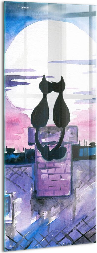 Designer Glasbild - Wandbild - Glas Bild - 50x125 cm - Katzen Schauen Auf Den Mond