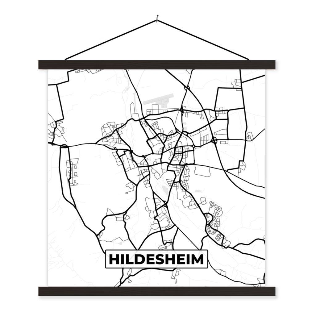 MuchoWow Textilposter Hildesheim - Stadtplan - Karte 120x120 cm mit schwarzem Rahmen - Aufhängungsset
