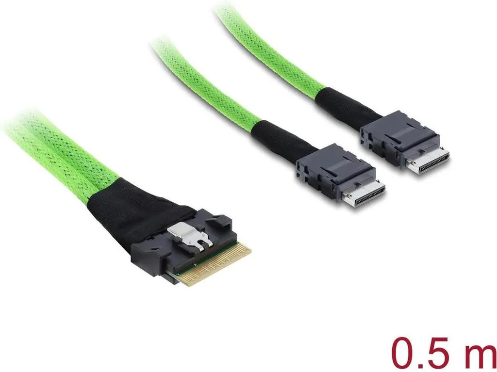Câble Slim SAS vers 2 OCuLink PCIe 4.0 - Débit 16 GT/s et Blindage 85Ω