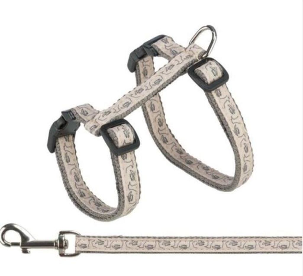Katzenharness TRIXIE, Nylon 120 cm, Grau/Rosa, Verstellbar 27-45 cm