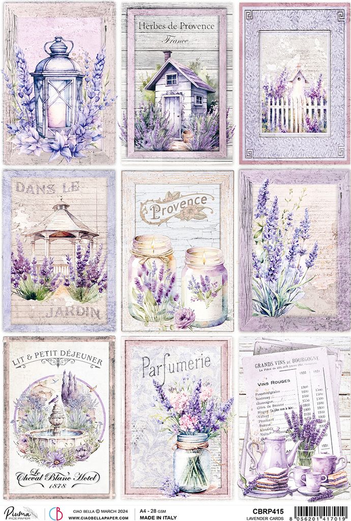 Ciao Bella Motiv Strohseide Morning Provence Lavender Cards A4 28 g/qm Bastelpapier