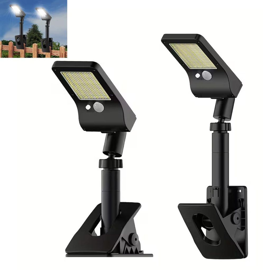 2 Stück Solarlampen für Außen,Solar-Klemmleuchte für den Außenbereich,350 lm,mit Bewegungsmelder, 1200-mAh,3 Leuchtmodi,360° verstellbar,wass...