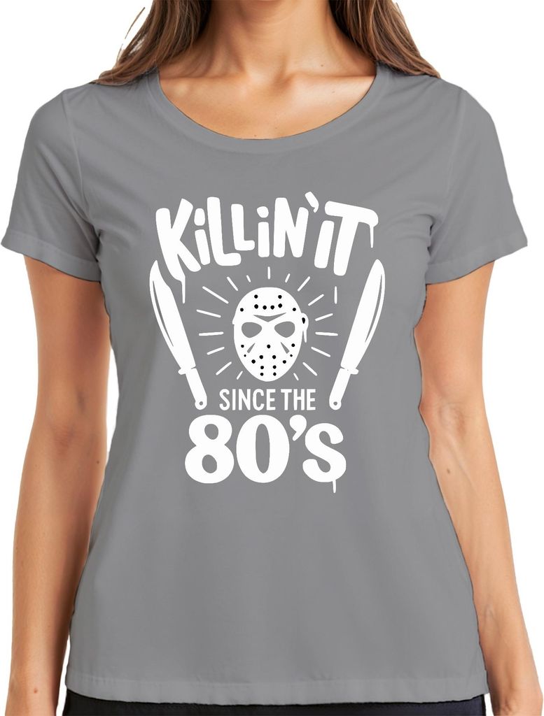 Killin' It Seit 80ern Horror Slasher Maske Machete Halloween Damen T-Shirt, Grau, XXL