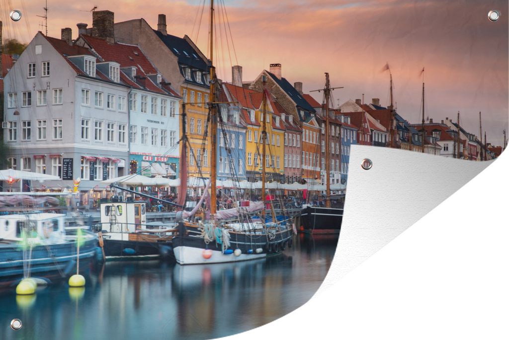 MuchoWow 90x60 cm Outdoor-Poster Gartendeko Sichtschutz Garten Poster für den Garten Die Häuser in Nyhavn unter einem farbigen Himmel