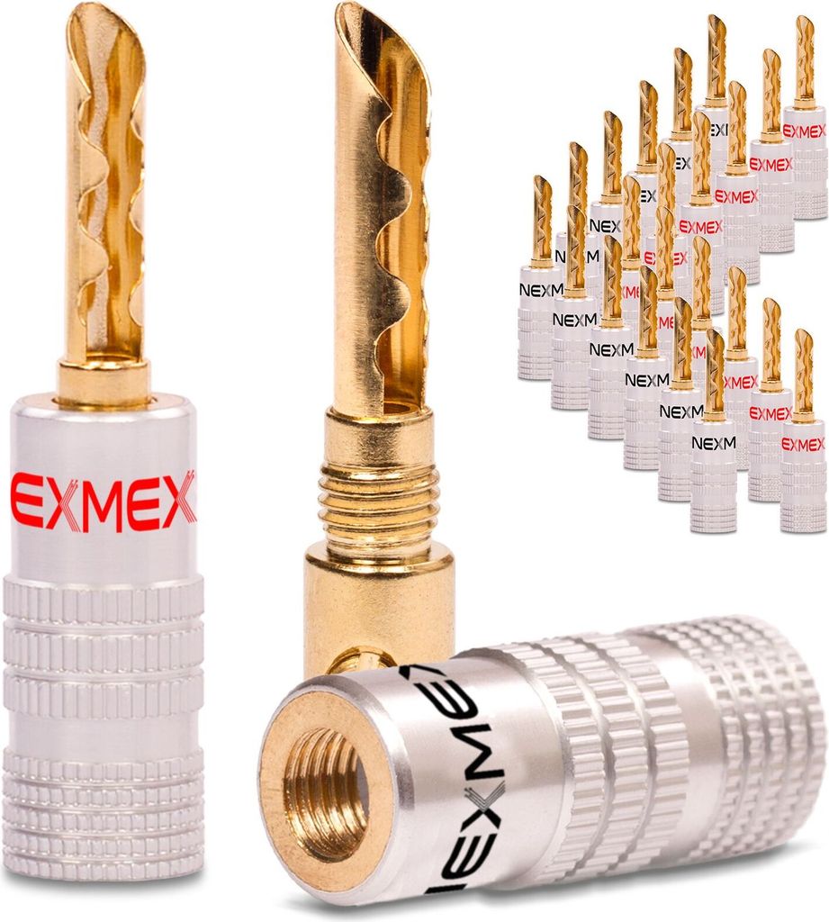 Hohl Bananenstecker 4mm NEXMEX 24x schraubbar vergoldet Lautsprecherkabel Profi