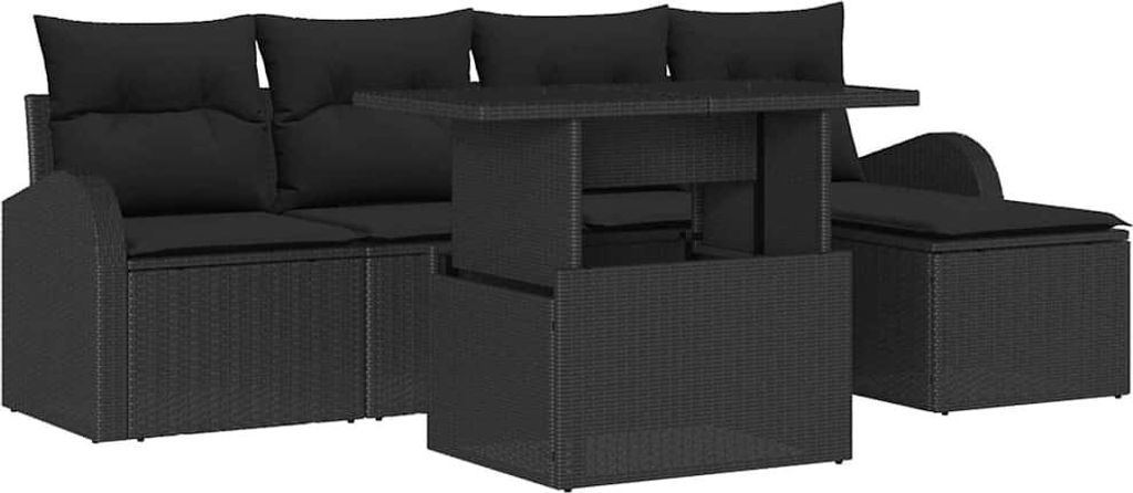 "WINTER SALE" Garten-Sofa-Set - elegantes Design - Sitzgruppe mit Sofa, Tisch - mit Kissen 6 pcs Schwarz Poly-Rattan - Terassenmöbel NeuMöbel165355