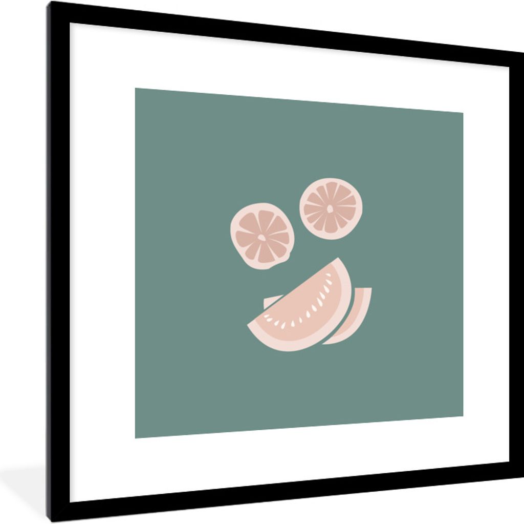 MuchoWow Gerahmtes Poster Sommer - Obst - Rosa 40x40 cm - Poster mit Schwarzem Bilderrahmen Wandposter Rahmen Foto Bilder - Poster - Plakat im Ra...