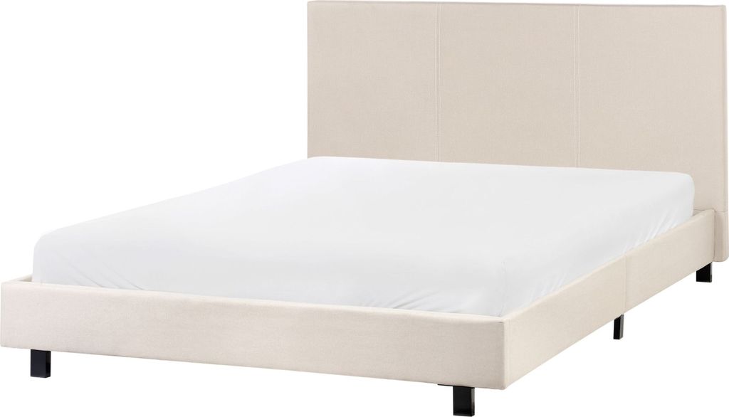 BELIANI Polsterbett Beige Stoffbezug mit Lattenrost 140 x 200 cm Extra Hohes Kopfteil Schwarze Metallbeine Klassisch Modern Doppelbett