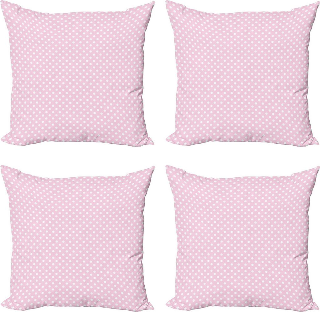 ABAKUHAUS Punktmuster Kissenbezug Set (4 Stück), Vintage Nursey Kinder, Moderner Doppelseitiger Digitaldruck, 50 cm x 50 cm, rosa, Weiß,
