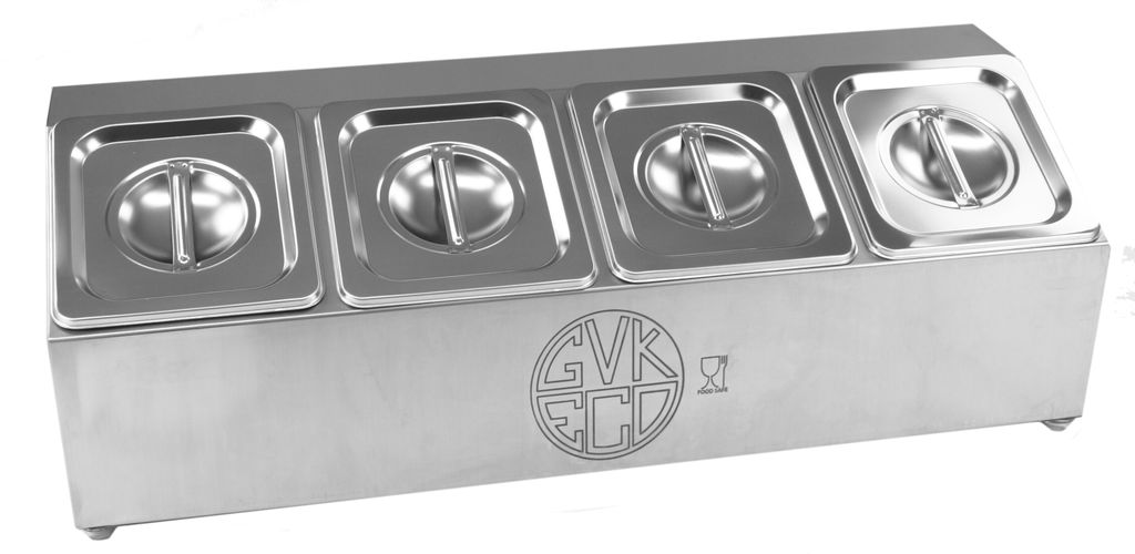 GN-Aufsatzbord für 4 Stück 1/6 Gastronormbehälter inkl. 1/6 GN-Behälter mit Deckel