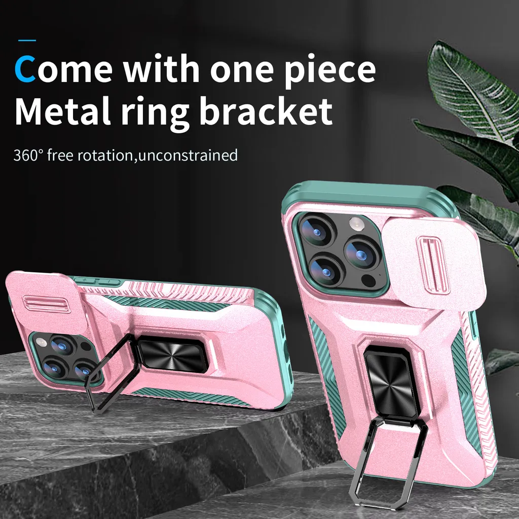 Cover iPhone 15 Pro Rosa Shockproof: Custodia con Supporto e Slide - 2