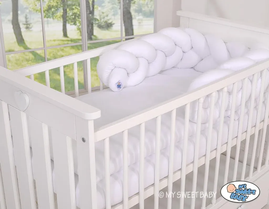 Tour de lit tressé pour bébé blanc 180 cm - Tresse de lit modulable