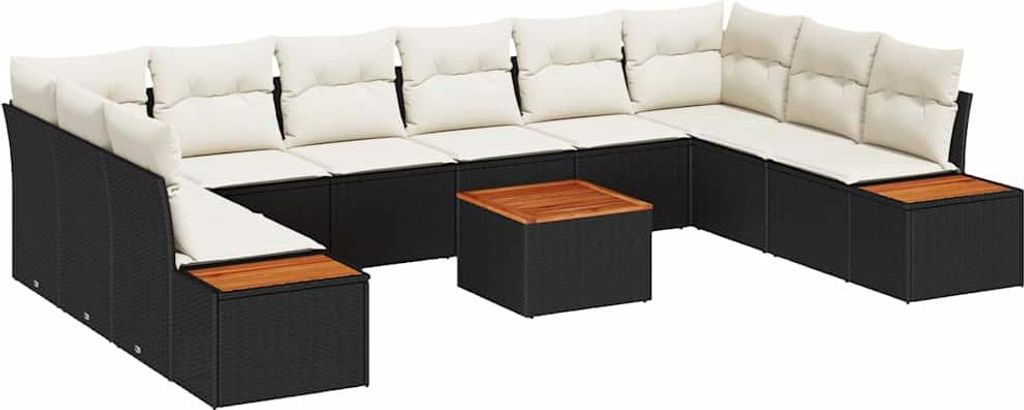 Gartensofa-set mit Kissen 11 pcs Schwarz Poly Rattan