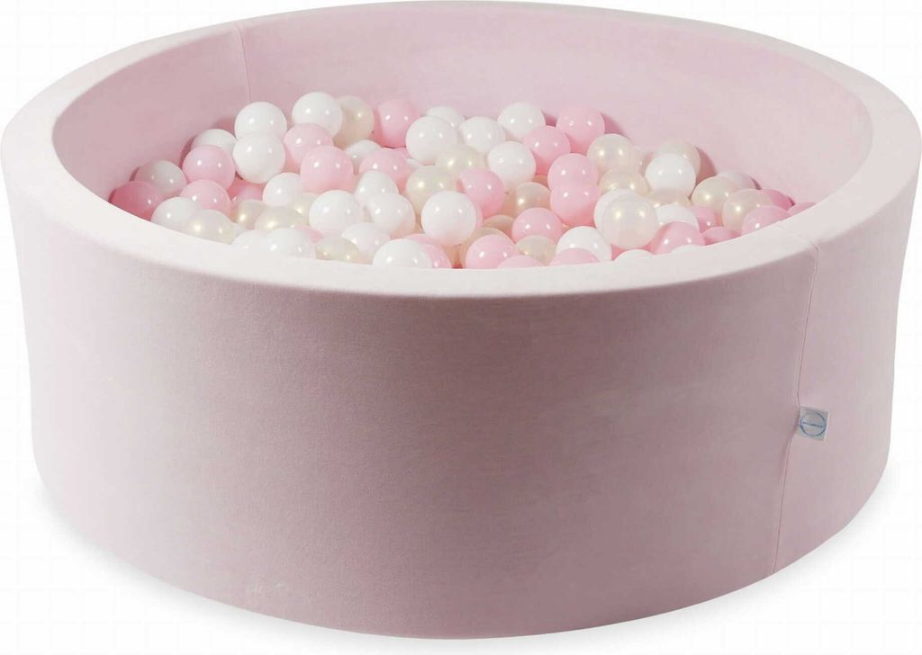 Bällebad 110x40 Samt weich hellrosa – Mit 500 Bällen / weiß, babyrosa, Meerjungfraueneffekt