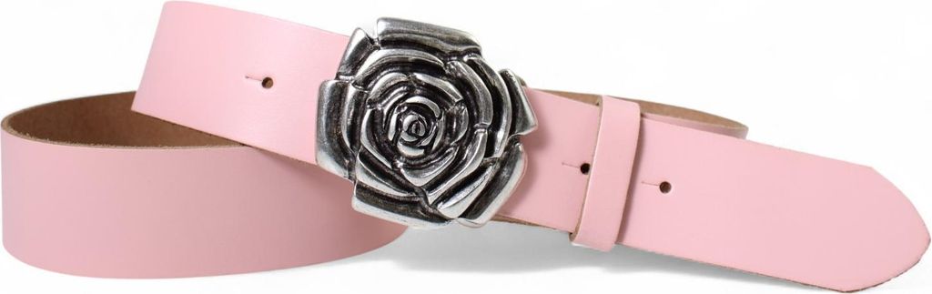 FRONHOFER Damen Ledergürtel Motivschnalle Rosenblüte altsilberne Gürtelschnalle 4 cm