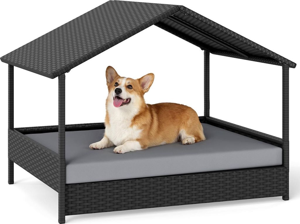 Elevated Rattan Dog Sofa with Canopy for Pets Up to 60kg