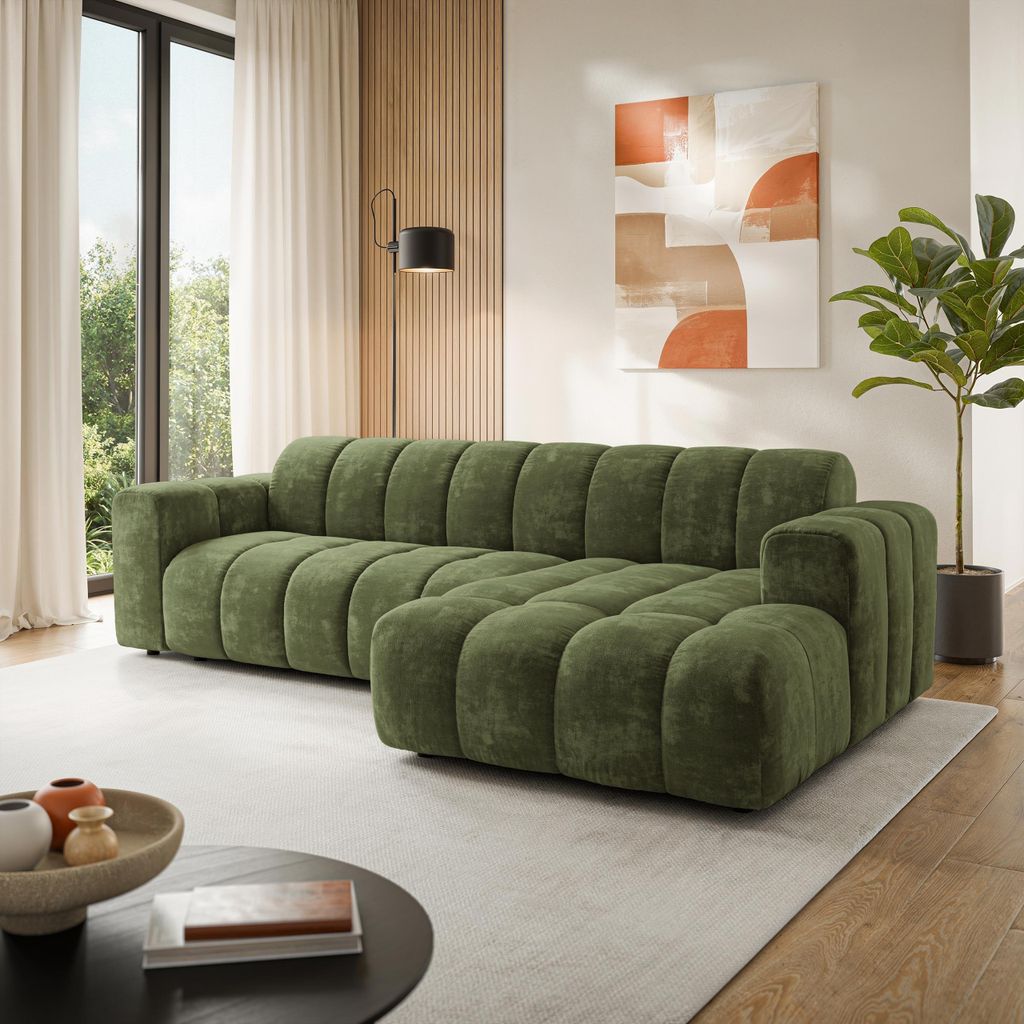 Masseno Ecksofa SETIA LM R-S mit L-Form, Sofa, Wohnzimmersofa, Couch, Soffa, Couchgarnitur - Grün, LUMO 20