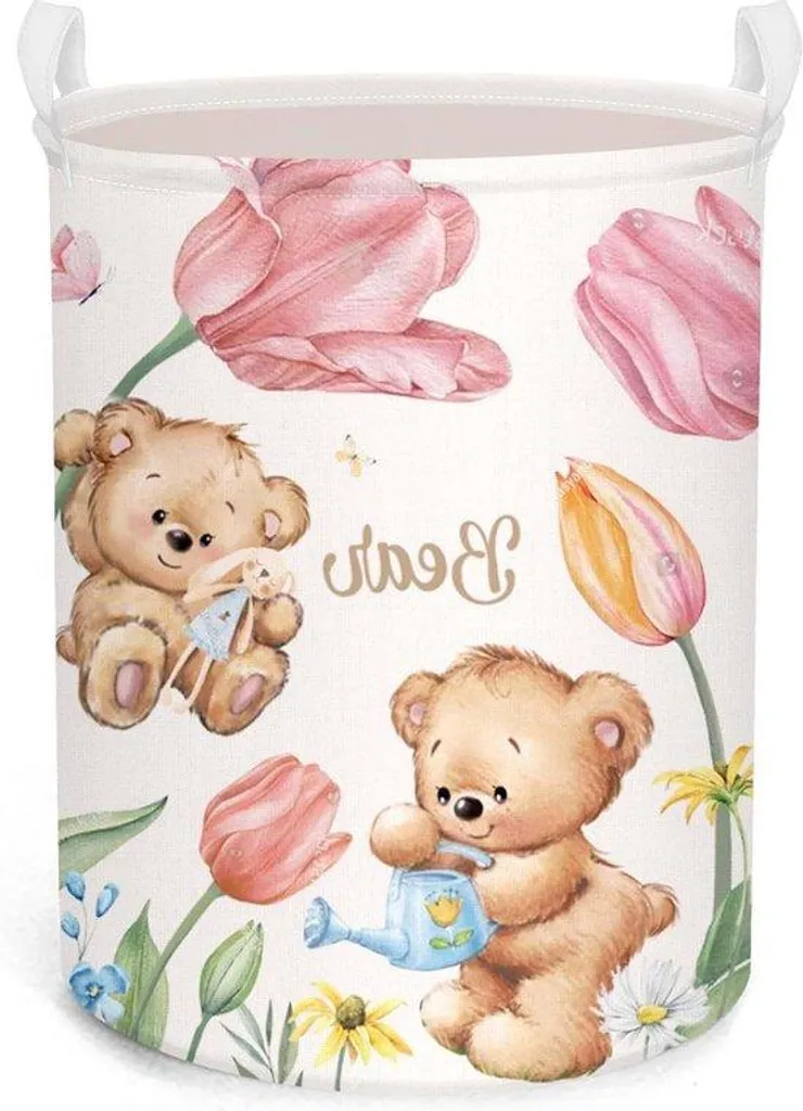 Coffre à jouets rose anti-poussière - Bac de rangement bébé ours 36x45