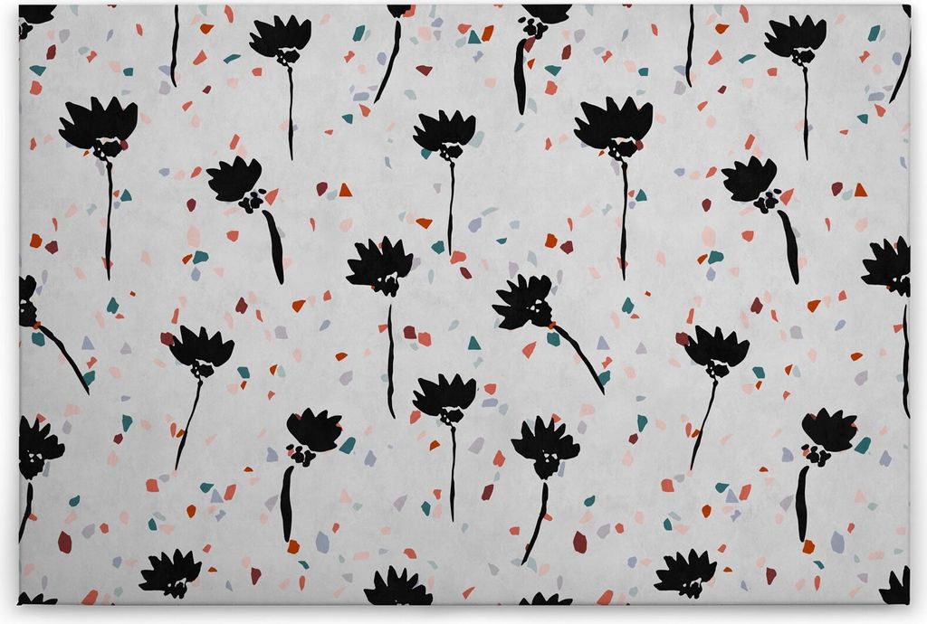 Leinwandbild Blumen 60 x 90 cm - Wandbild Grau Schwarz - Keilrahmen Floral Wohnzimmerdeko Wanddeko Wandgemälde