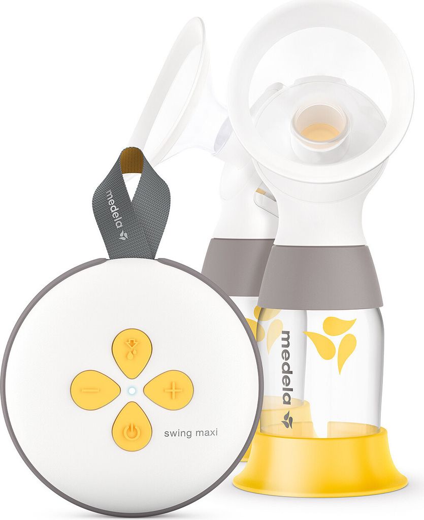 Medela Swing Maxi Elektrische Doppel-Milchpumpe, mehr Milch in kürzerer Zeit, wiederaufladbar über USB, mit PersonalFit Flex Protektoren und Mede...