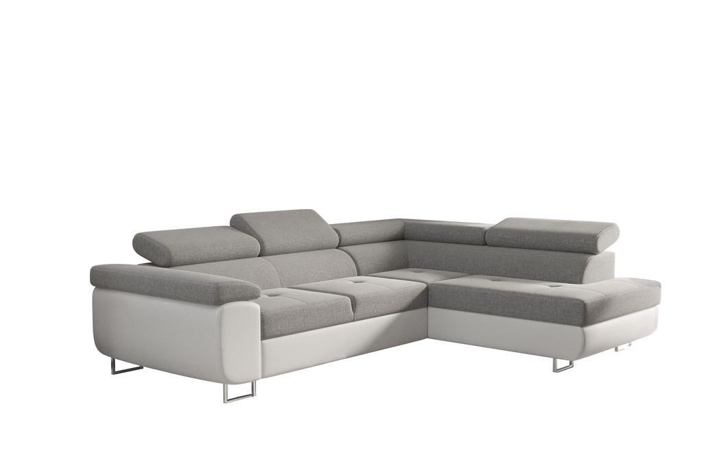 Kaiser Möbel Ecksofa mit schlaffunktion und bettkasten Eckcouch RUDEN Weiß+Grau Rechts